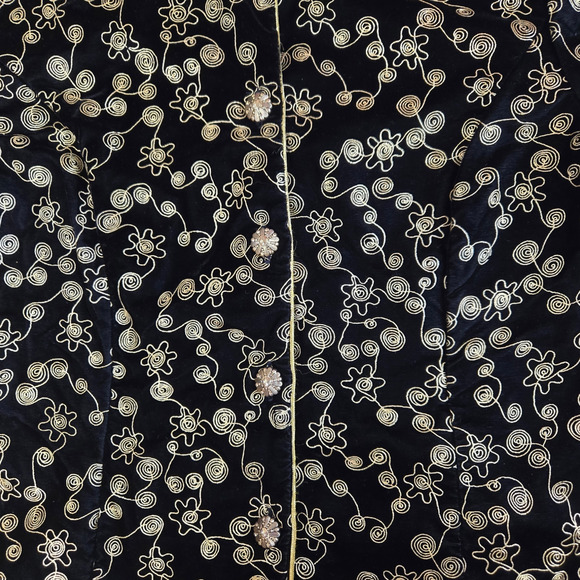 80s Vintage Black Velvet Gold Metallic Brocade Embroider USA Made Jacket Size 14 - Picture 5 of 10